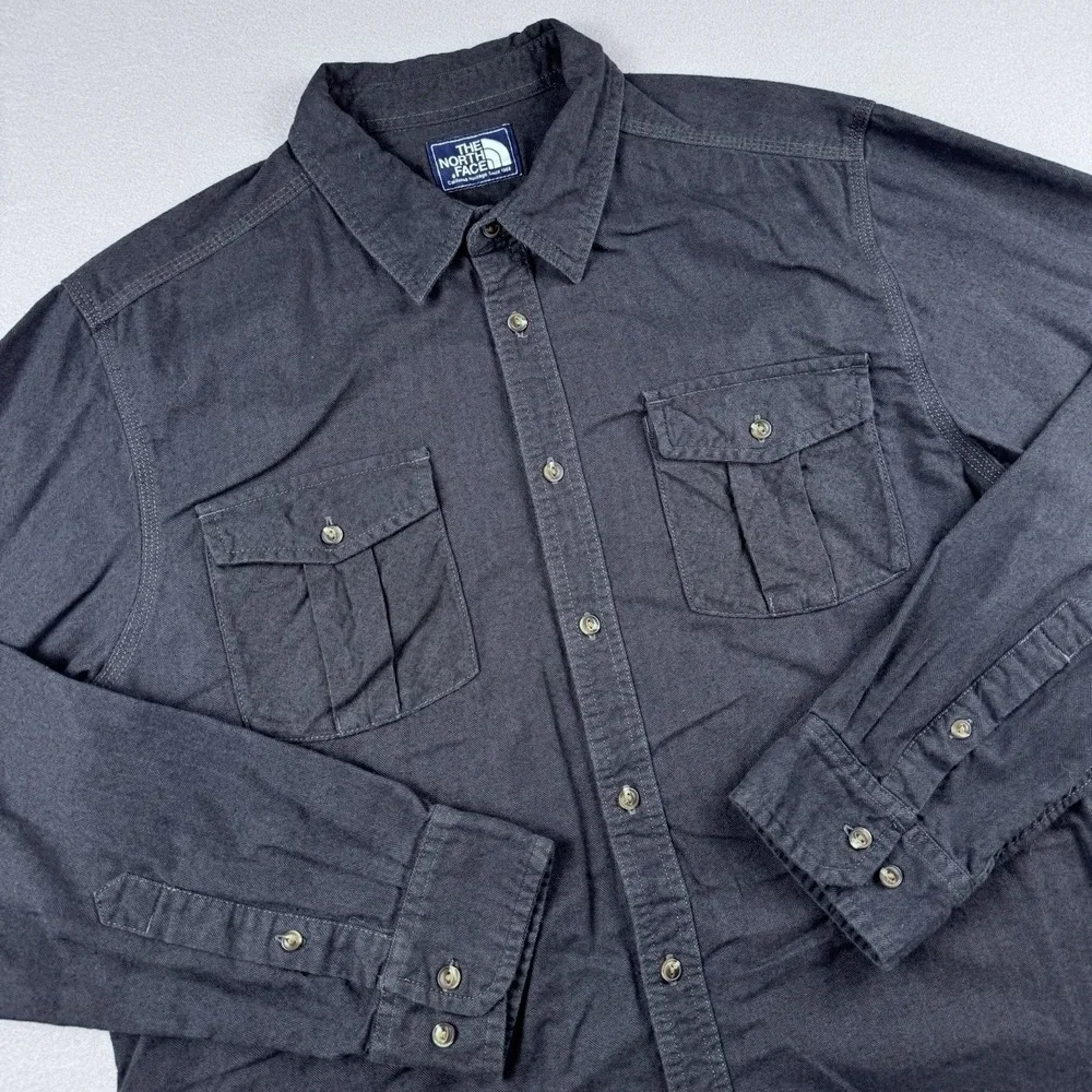 The Northface Flannel Men XL Gray Long Sleeve Button Pockets Gorp Hiking Outdoor
